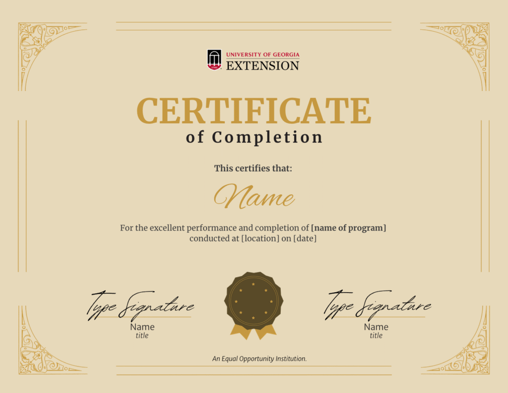Extension certificate example